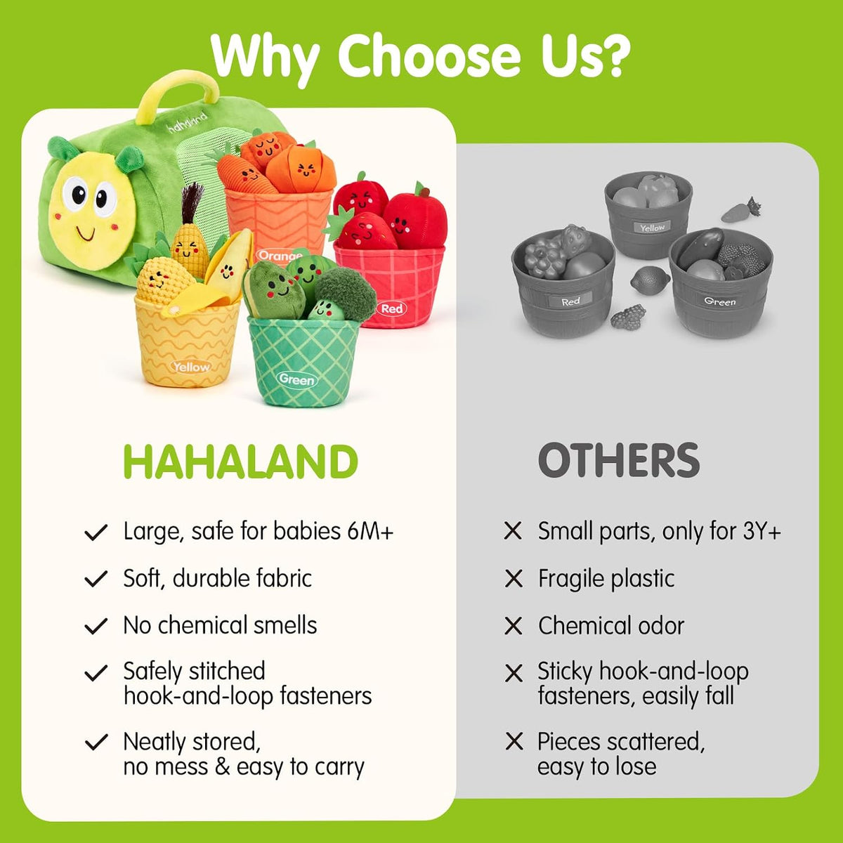 hahaland Montessori Toys for 1 Year Old - Baby Fruit Vegetable 6-12 Months