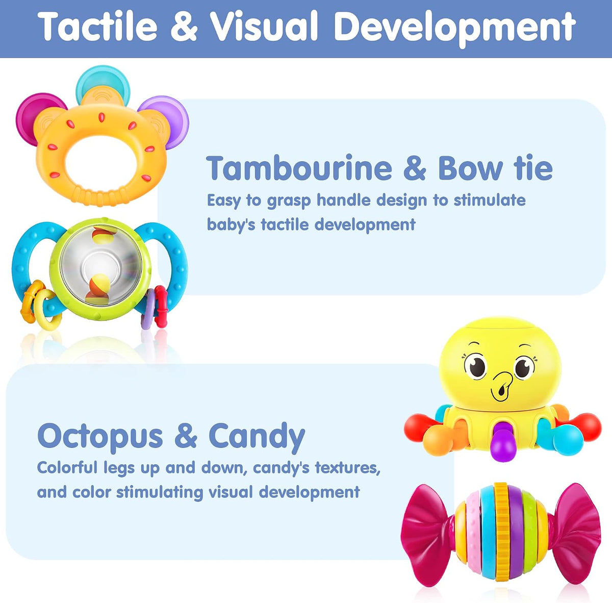 iPlay, iLearn 10PCS Baby Rattle Toys 3-6-12 Months, Infant Sensory Teething
