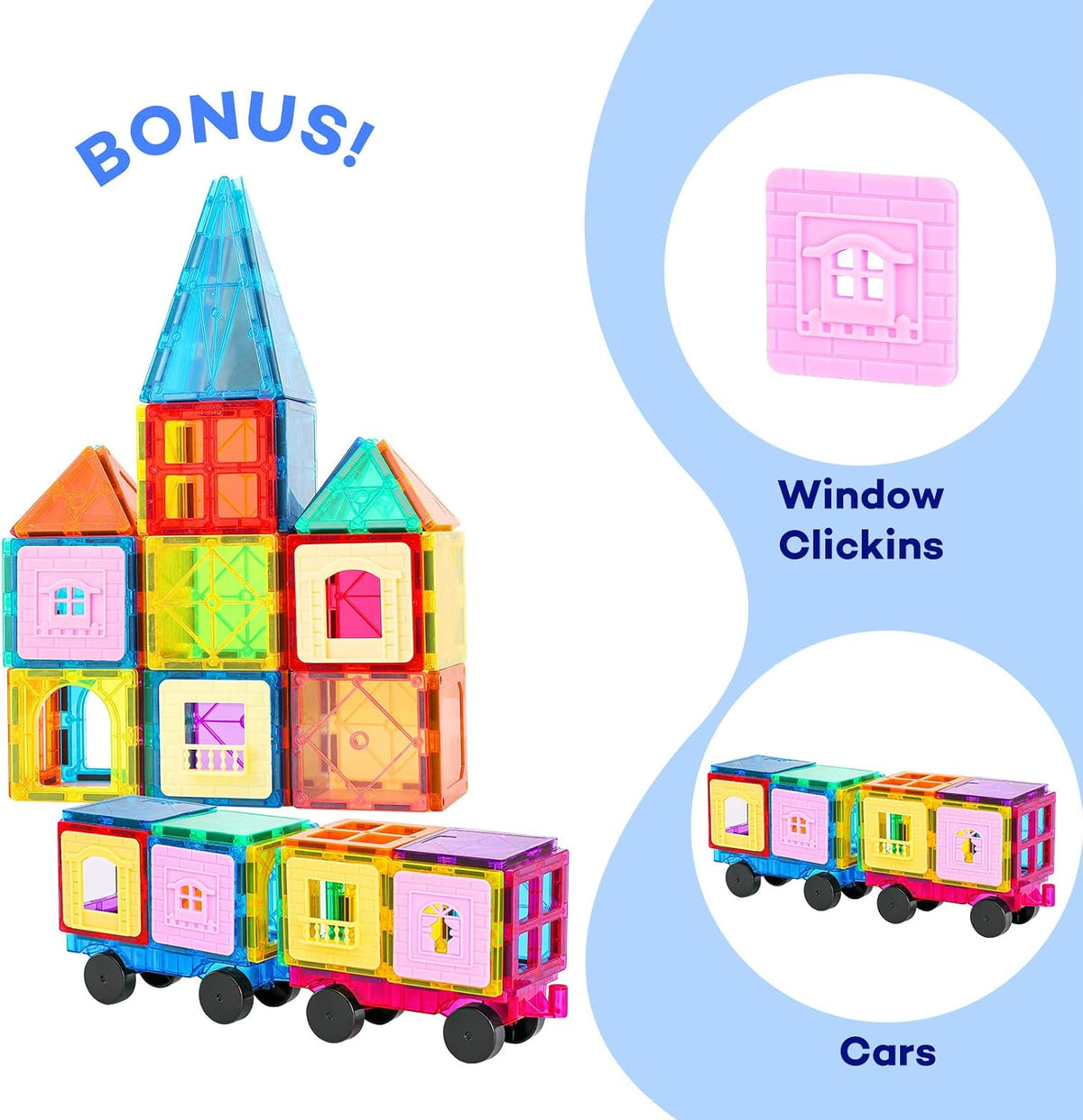 Anbalulu Magnetic Tiles 100PCS with 2 Cars, Set for Kids Ages 3-9