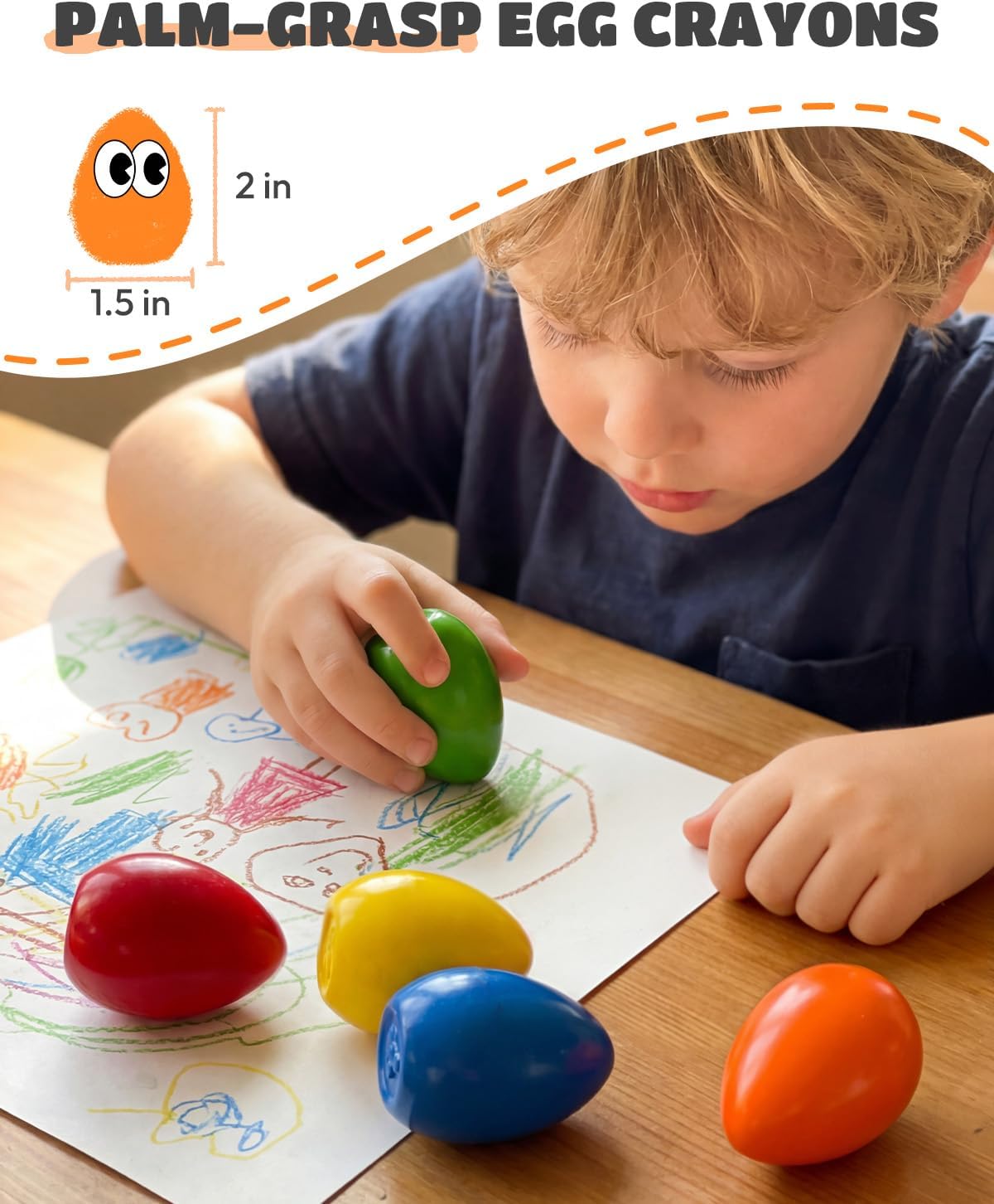 JUPITEARTH Egg Crayons for Toddler 1-3, Non Toxic Jumbo Crayons, 6 Colors