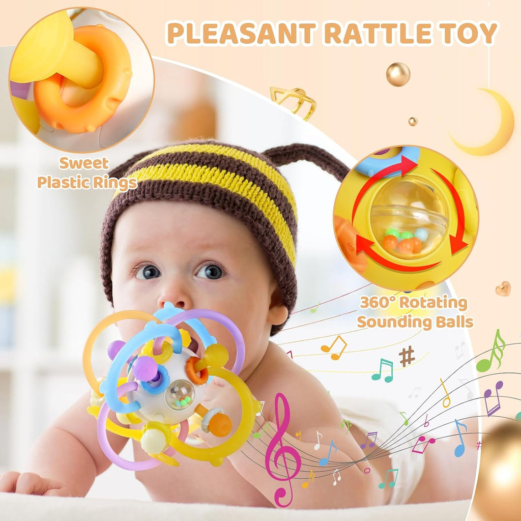 Baby Rattle Ball Teething Toys for 0 3 6 9 12 18 Months Boys Girls, Yellow