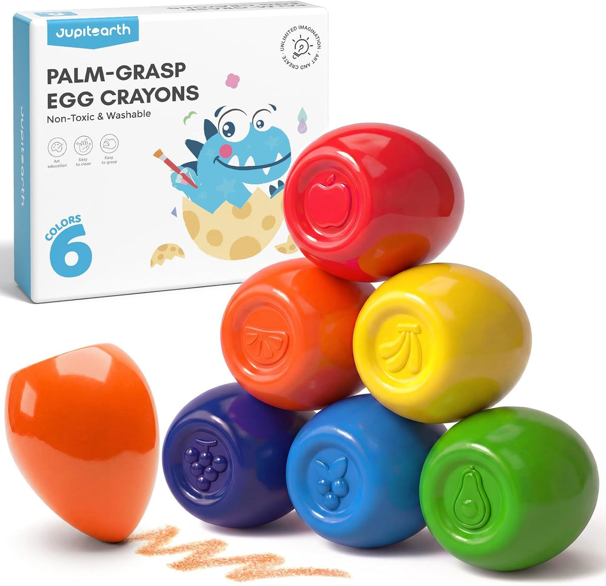 JUPITEARTH Egg Crayons for Toddler 1-3, Non Toxic Jumbo Crayons, 6 Colors