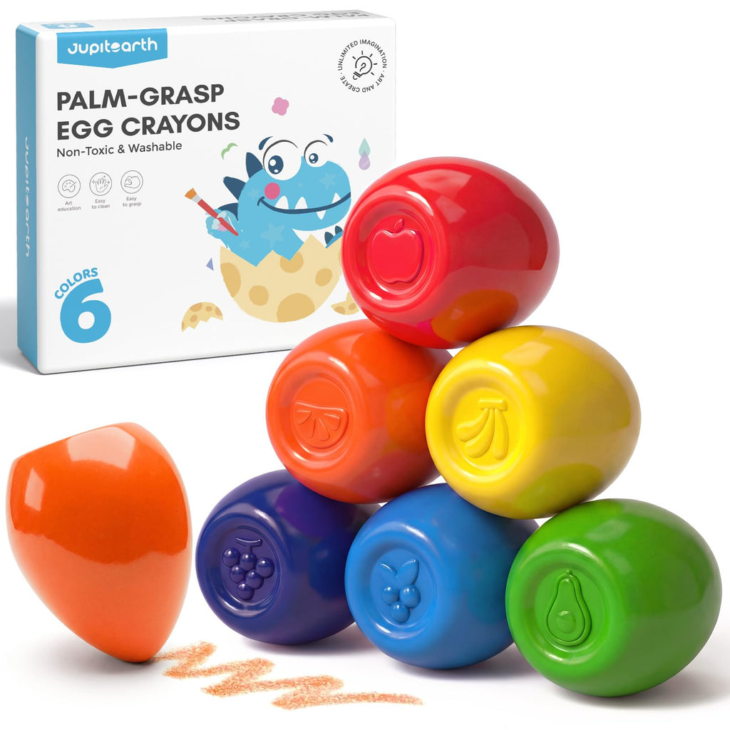 JUPITEARTH Egg Crayons for Toddler 1-3, Non Toxic Jumbo Crayons, 6 Colors
