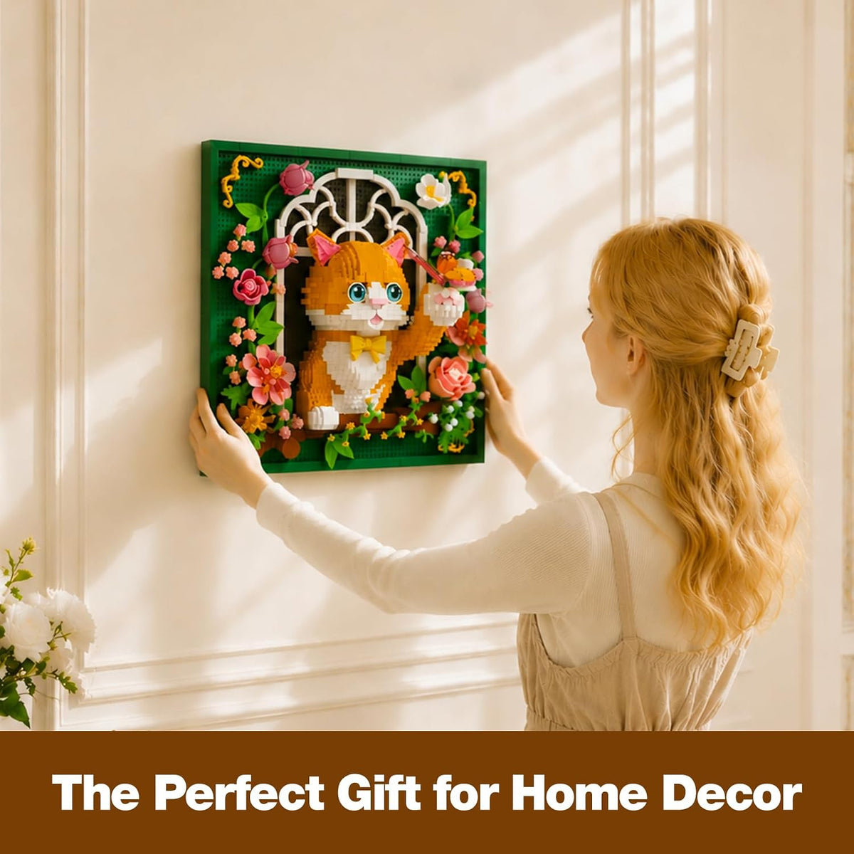 VZO Flower Orange Cat with Butterfly Animal 3D Wall Art Micro Building Set