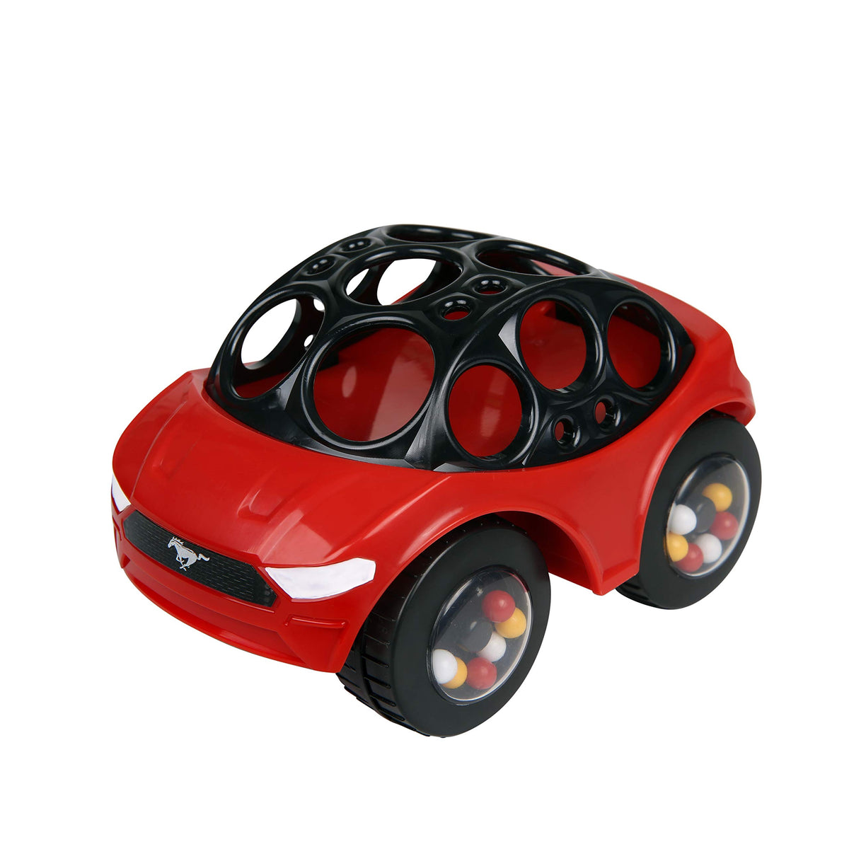 Oball Easy Grasp Rattle & Roll Buggie BPA-Free Push Car Infant Crawling Toy, 1 Pack, Age 3 Months and up, Red/Yellow
