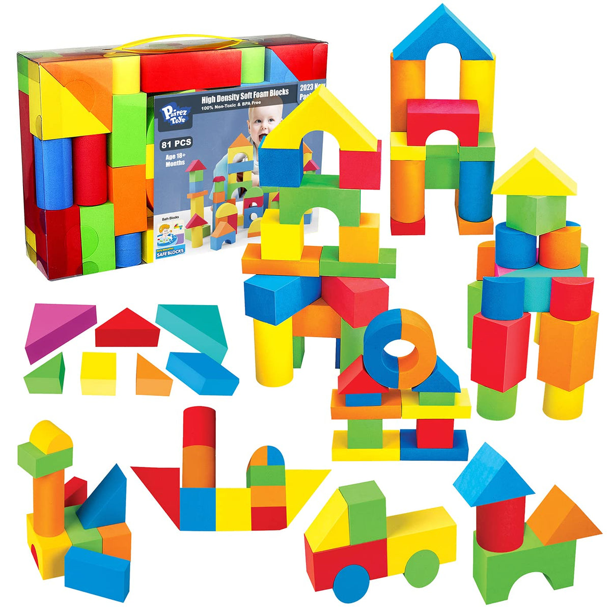 Pairez Toys Foam Building Blocks for Toddlers 2-4, 41PCS EVA Soft Blocks
