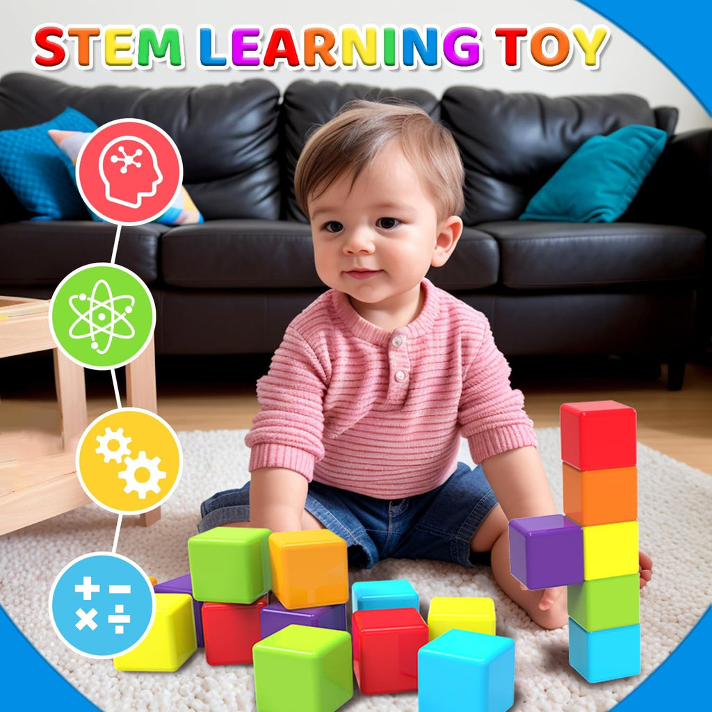 Magnetic Building Blocks, 1.65 inch Large Stacking Cubes for Toddlers