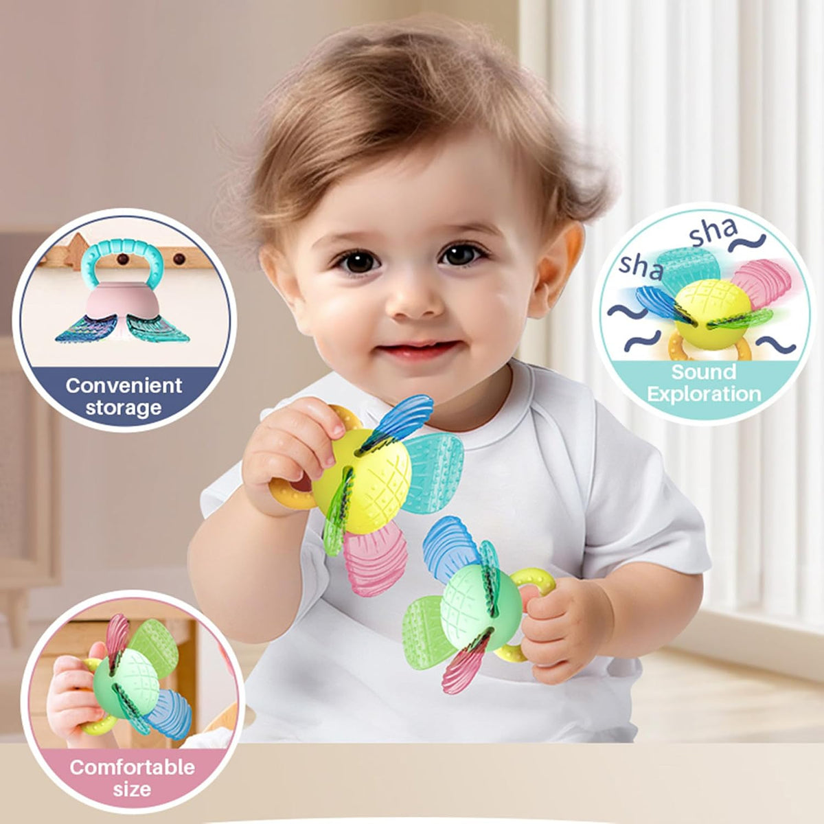 Baby Rattles Set of 8, BPA-Free Toys for 3+ Months, Easy Grasp Teether