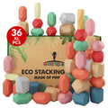 36 Pcs Wooden Stacking Blocks – Montessori Toys for 1 2 3 4 5 6 Year Old Toddlers and Kids, XL Rocks, No Choking Hazard – Sensory STEM Building Stones, for Girls and Boys