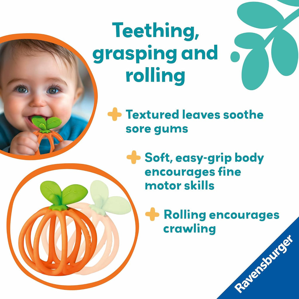 Ravensburger Play+ Sensory Teething Ball - Orange - Gentle Teething Relief - Easy-to-Grasp Design - Engages Fine Motor Skills