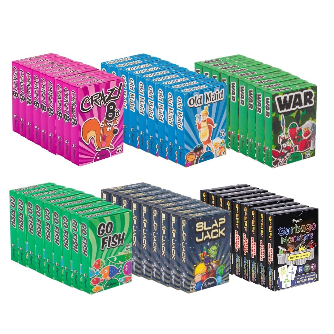 Regal Games Card Games for Kids - Go Fish, Crazy 8's, Old Maid, Slap Jack, Garbage Monster, War - Simple & Fun Classic Family Table Games - Games May Vary (6 Set)