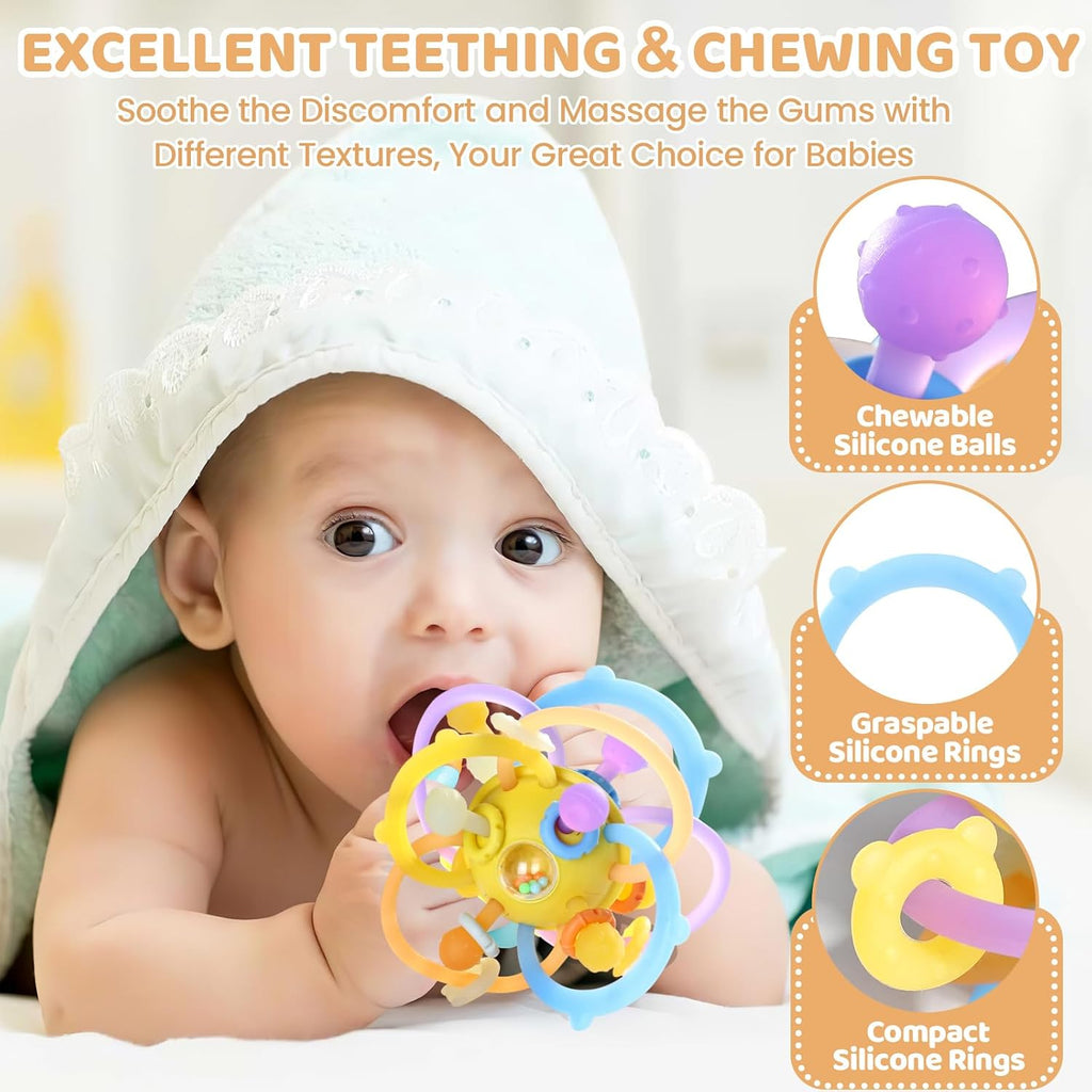 Baby Rattle Ball Teething Toys for 0 3 6 9 12 18 Months Boys Girls, Yellow