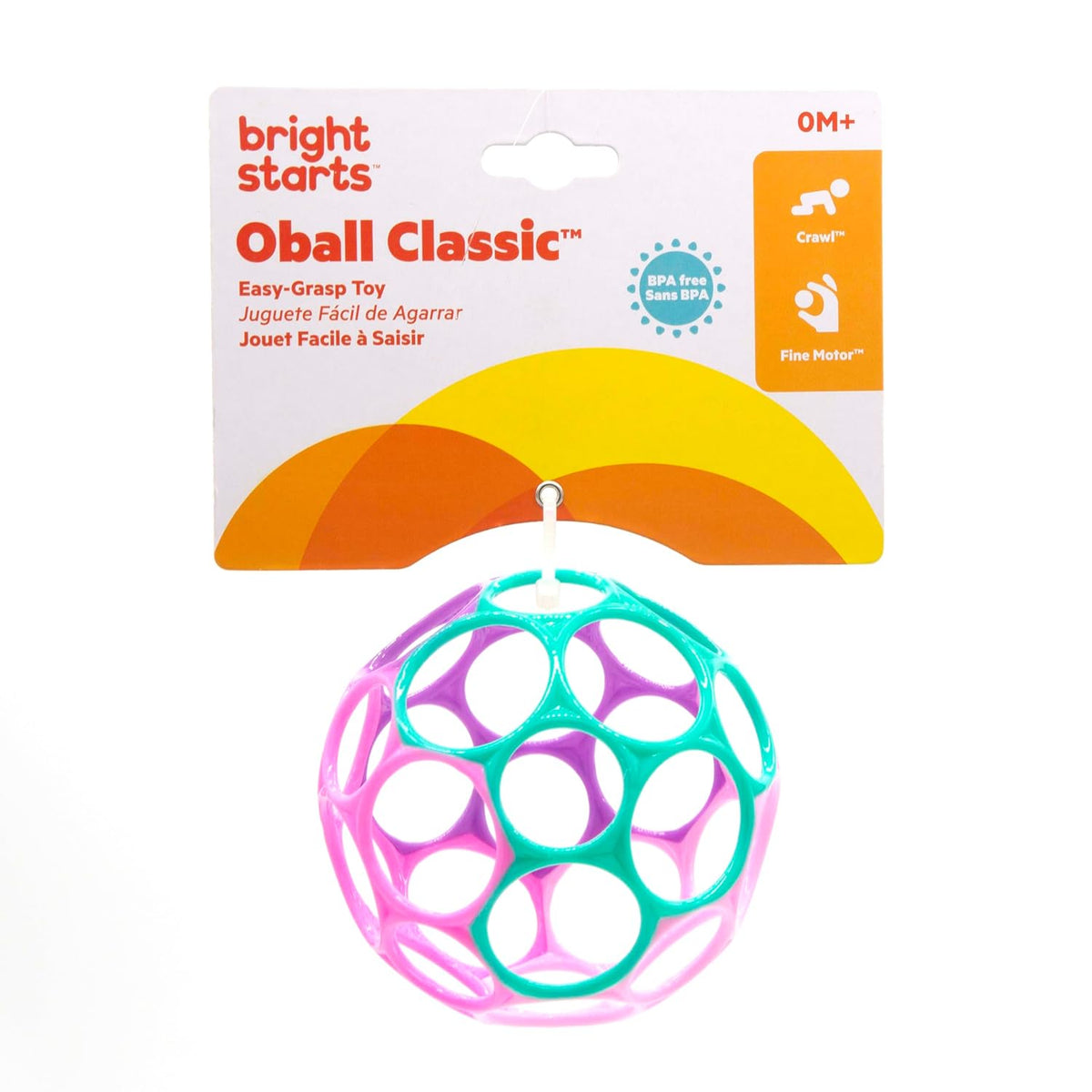 Bright Starts Oball Easy Grasp Classic Ball Infant Toy in Pink/Purple, Age Newborn and up. 4 Inches