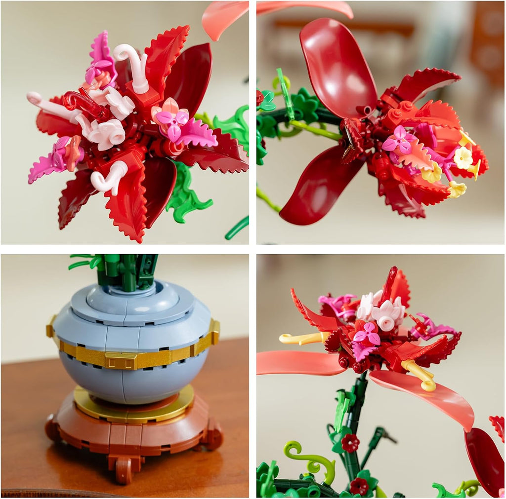 Red Iris Flower Blossom Botanicals Potted Building Block Set (505pcs)