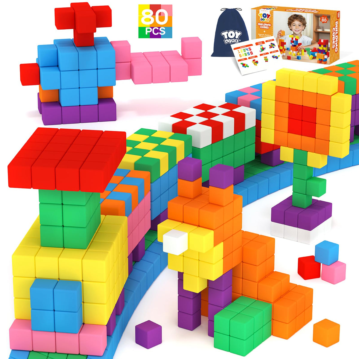 TOY Life Primary Magnetic Blocks, 64-Piece STEM Set, Ages 3-8