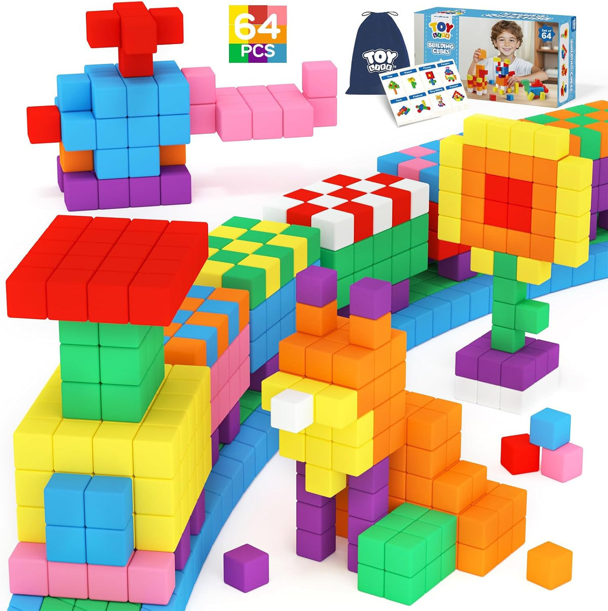 TOY Life Primary Magnetic Blocks, 64-Piece STEM Set, Ages 3-8