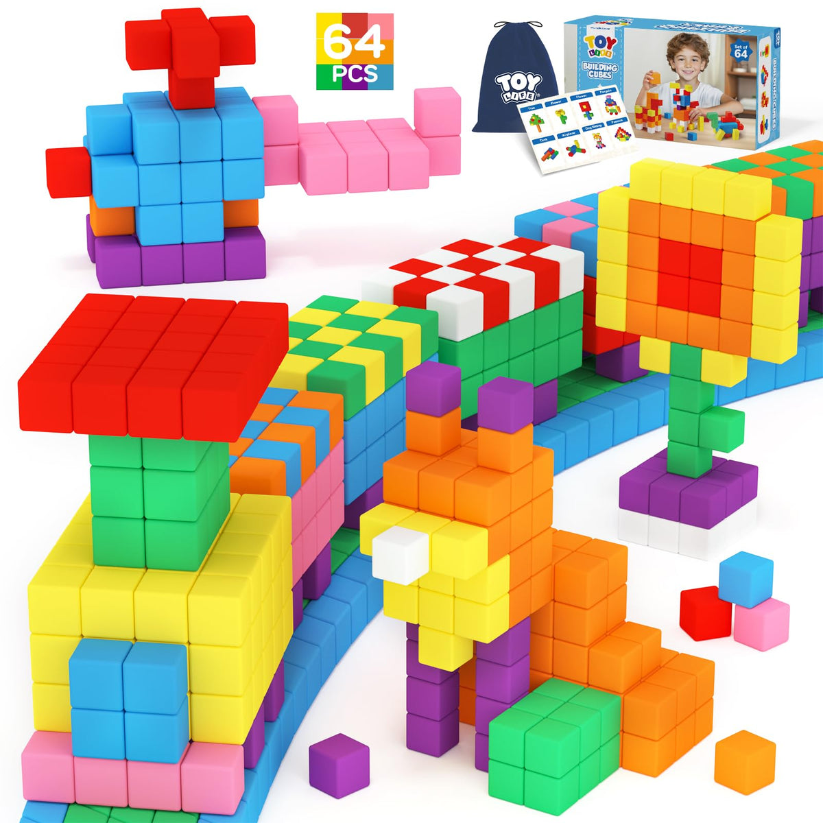 TOY Life Primary Magnetic Blocks, 64-Piece STEM Set, Ages 3-8