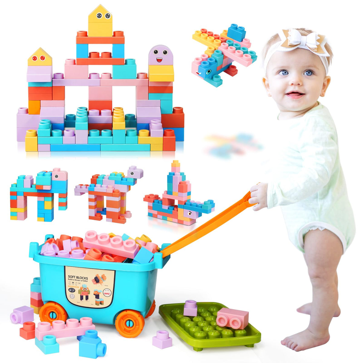 78 Pcs Top STEM Soft Building Block Sets for Kids Aged 18 months to 6 years.Mega Blocks for Baby.Large Construction Stacking Block Toys for Toddler to Improve Imagination、Creativity、Hands-on Ability