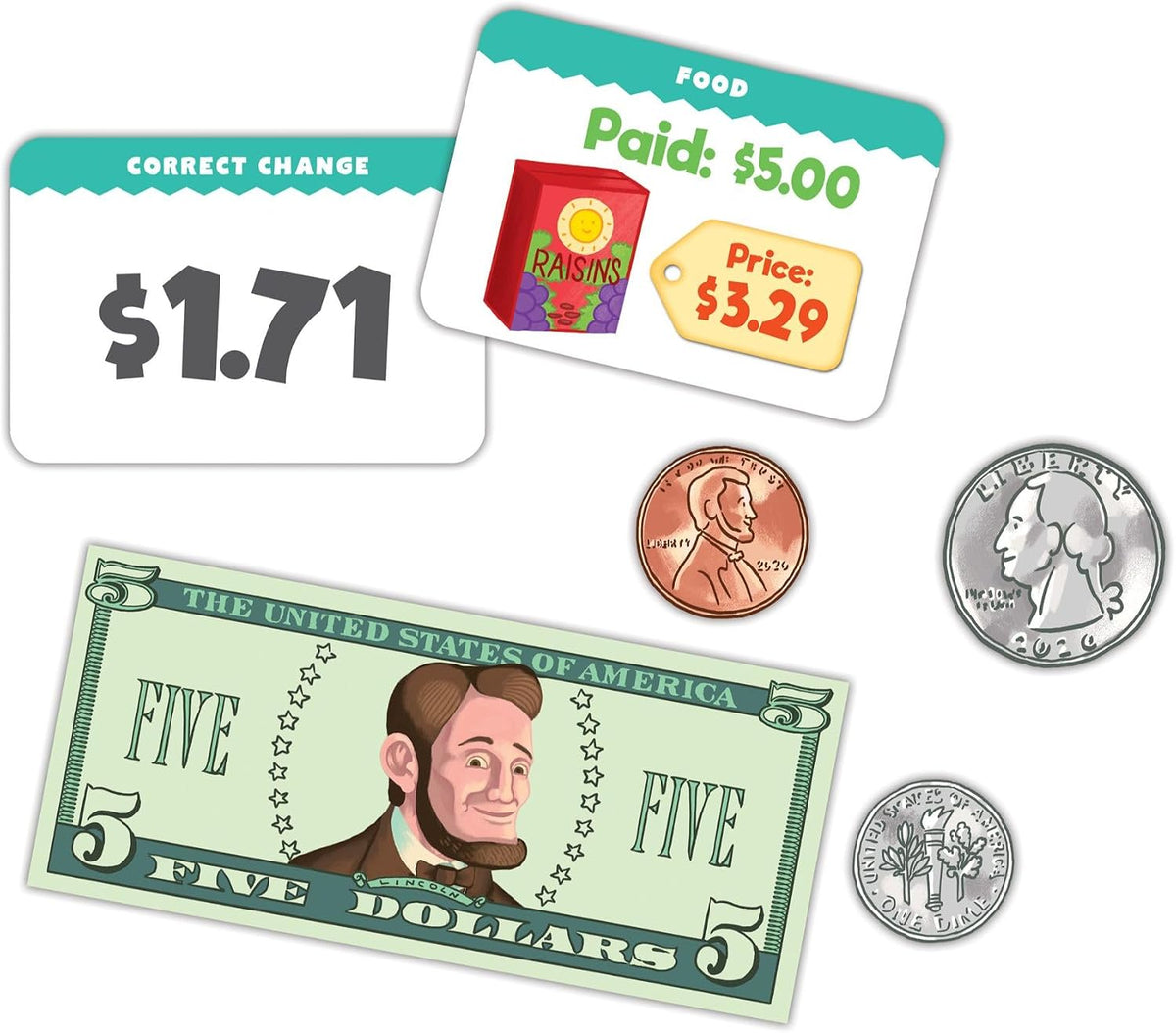 eeBoo Making Change Math Game with Play Money, Coins, Ages 5+, 2-4 Players