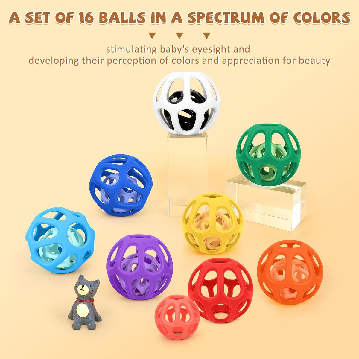MCGMITT Baby Ball Toy with Holes, 8PCS Easy Grip Food Grade Silicone Baby Toys 0-6 Months, Colorful Soft BPA Free Montessori Baby Teethers 6-12 Months, Stretchy Newborn Infant Sensory Balls