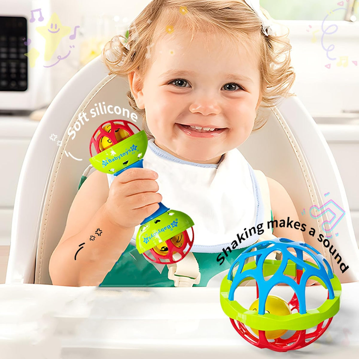 Baby Rattles Set of 8, BPA-Free Toys for 3+ Months, Easy Grasp Teether