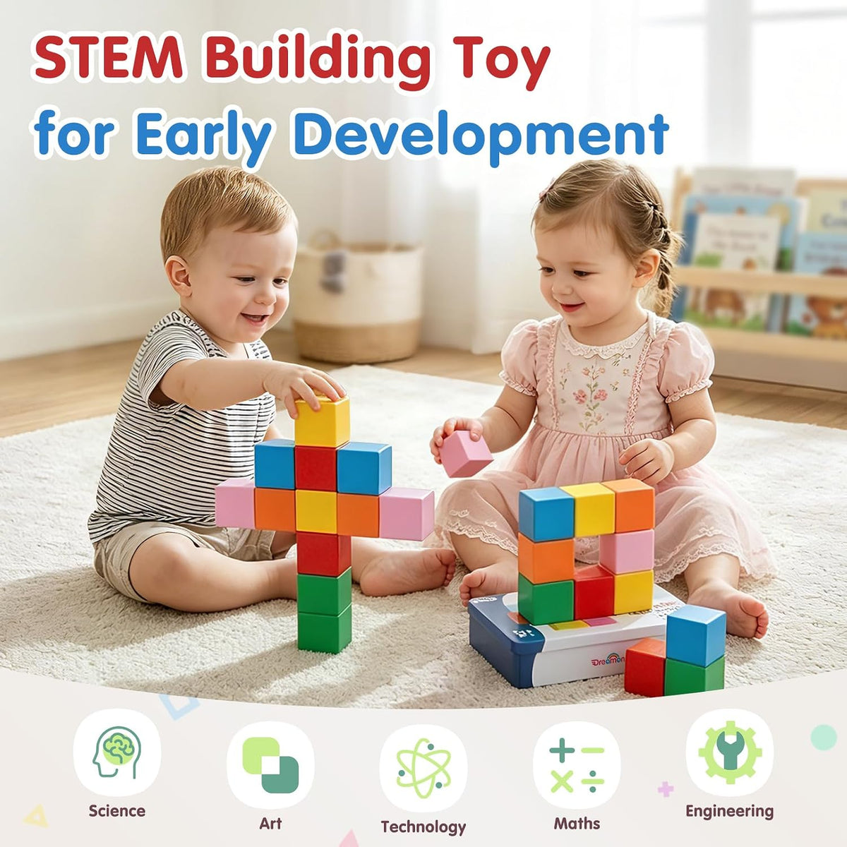 Magnetic Blocks Large with Metal Box, 1.65in Toddler Magnet Building Cubes
