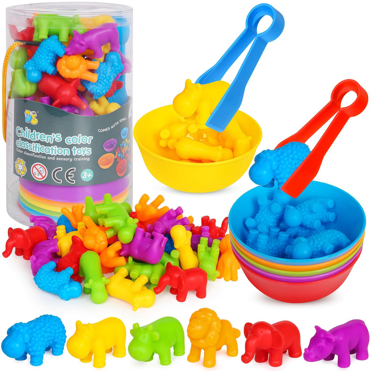 Counting Animals Color Sorting Matching Games with Sorting Bowls Montessori Sensory Early Educational Toys Learning Fine Motor Skill & Counting Math Toys Gift for 3 4 5 Year Old Boys Girls