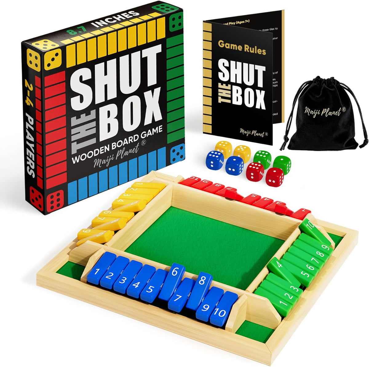 Classic Original Shut The Box Game Wooden Math Dice Board Game 2-4 Players