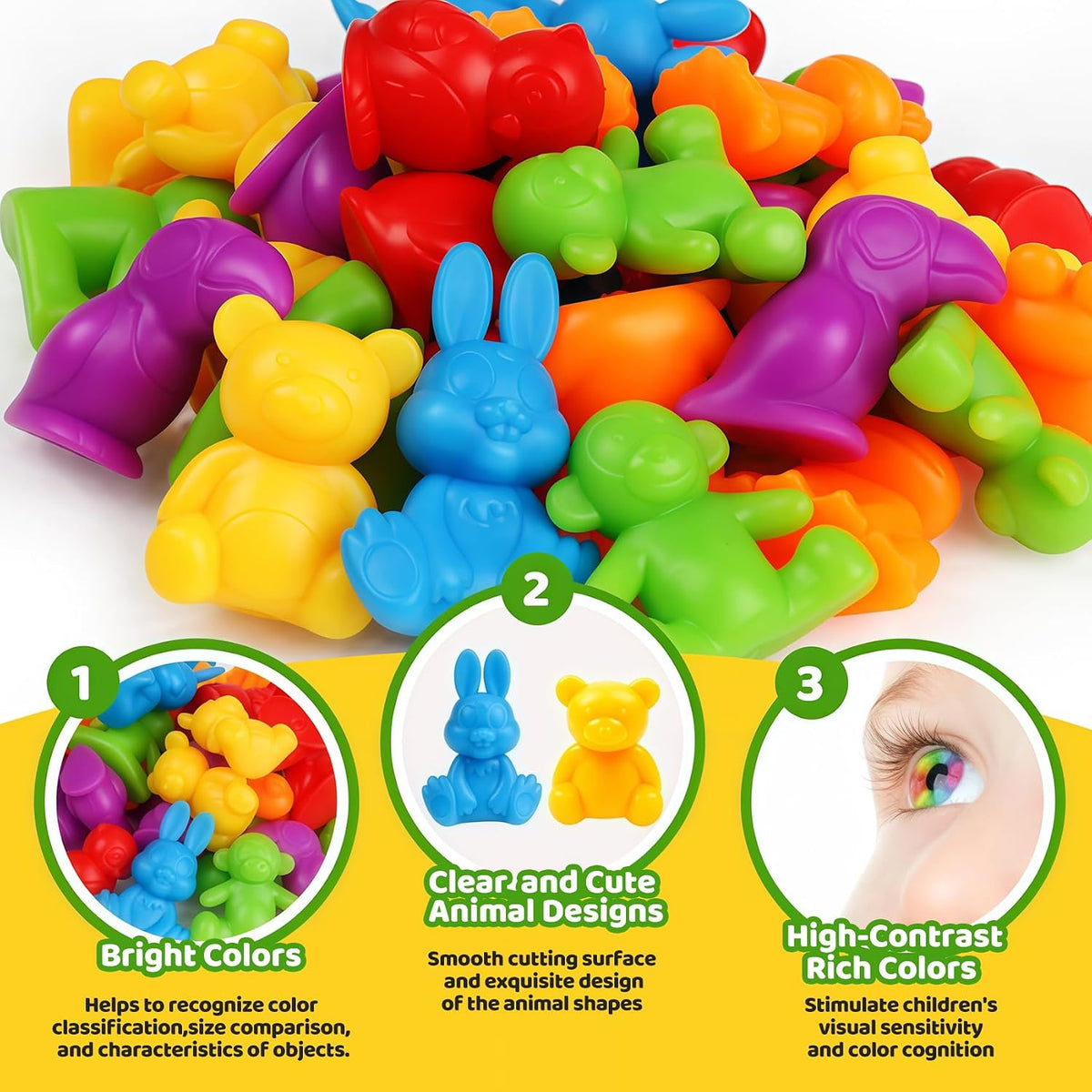 Counting Animals Color Sorting Matching Games with Sorting Bowls Montessori Sensory Early Educational Toys Learning Fine Motor Skill & Counting Math Toys Gift for 3 4 5 Year Old Boys Girls