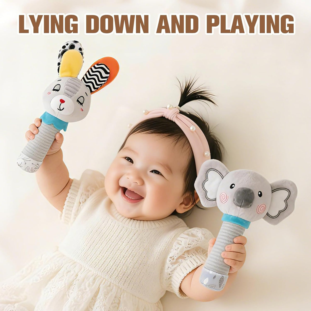 Baby Rattle for Newborns 0-6 Months - Soft Plush Handheld Sensory Toy with Crinkle Sound, Cute Bunny Shaped Grasping Rattle for Infants, Motor Skill Development, Baby Gift (Grey)