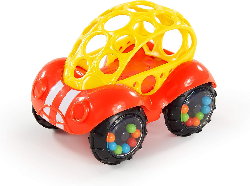 Oball Easy Grasp Rattle & Roll Buggie BPA-Free Push Car Infant Crawling Toy, 1 Pack, Age 3 Months and up, Red/Yellow