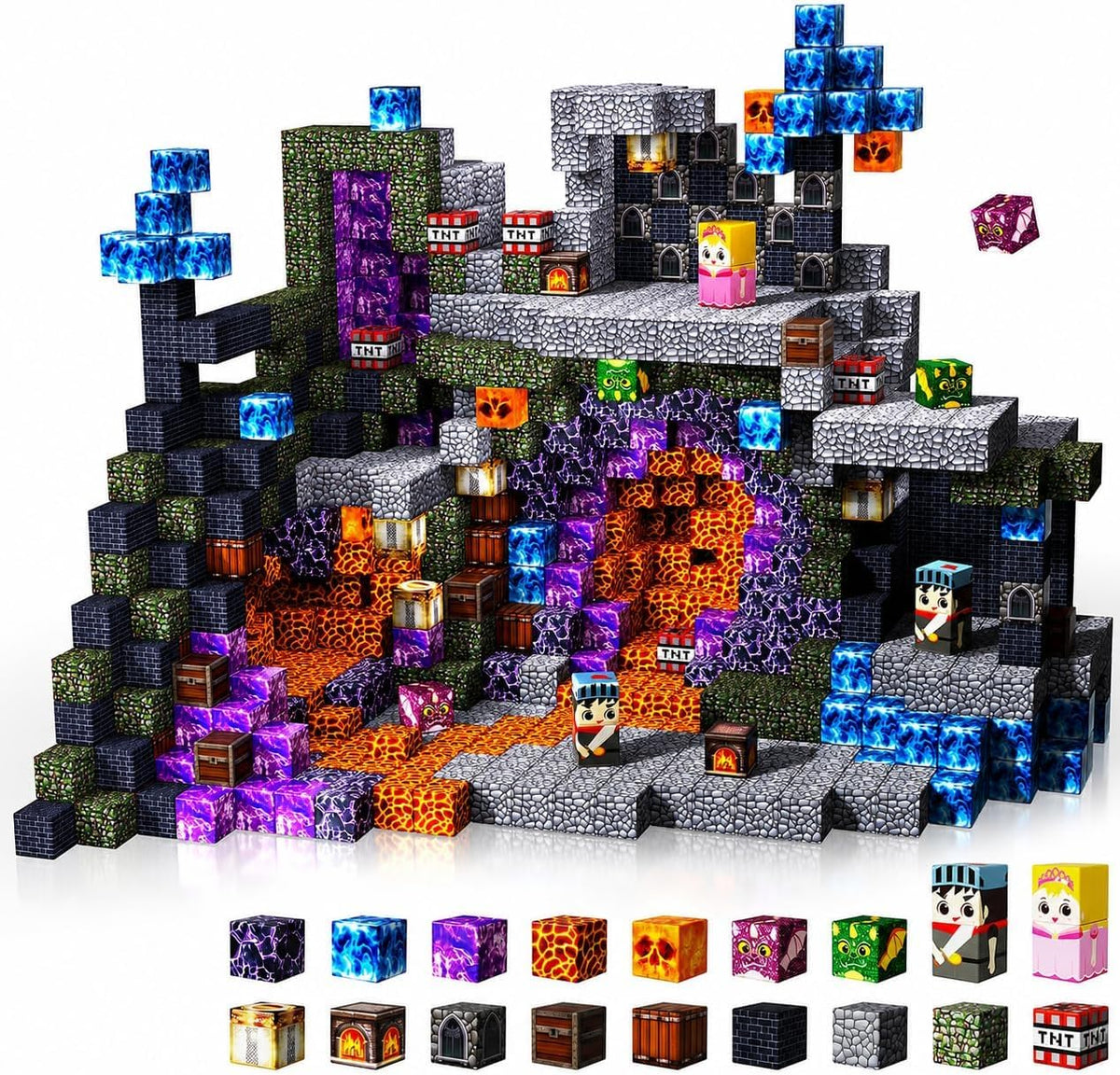 200 PCS Magnetic Blocks with Light Up Blocks - Magnetic Building Blocks, Magnetic Construction Cube Toys, STEM Sensory Learning Toys, Easter Christmas Birthday Gifts for Toddlers Boys and Girls Age 3+
