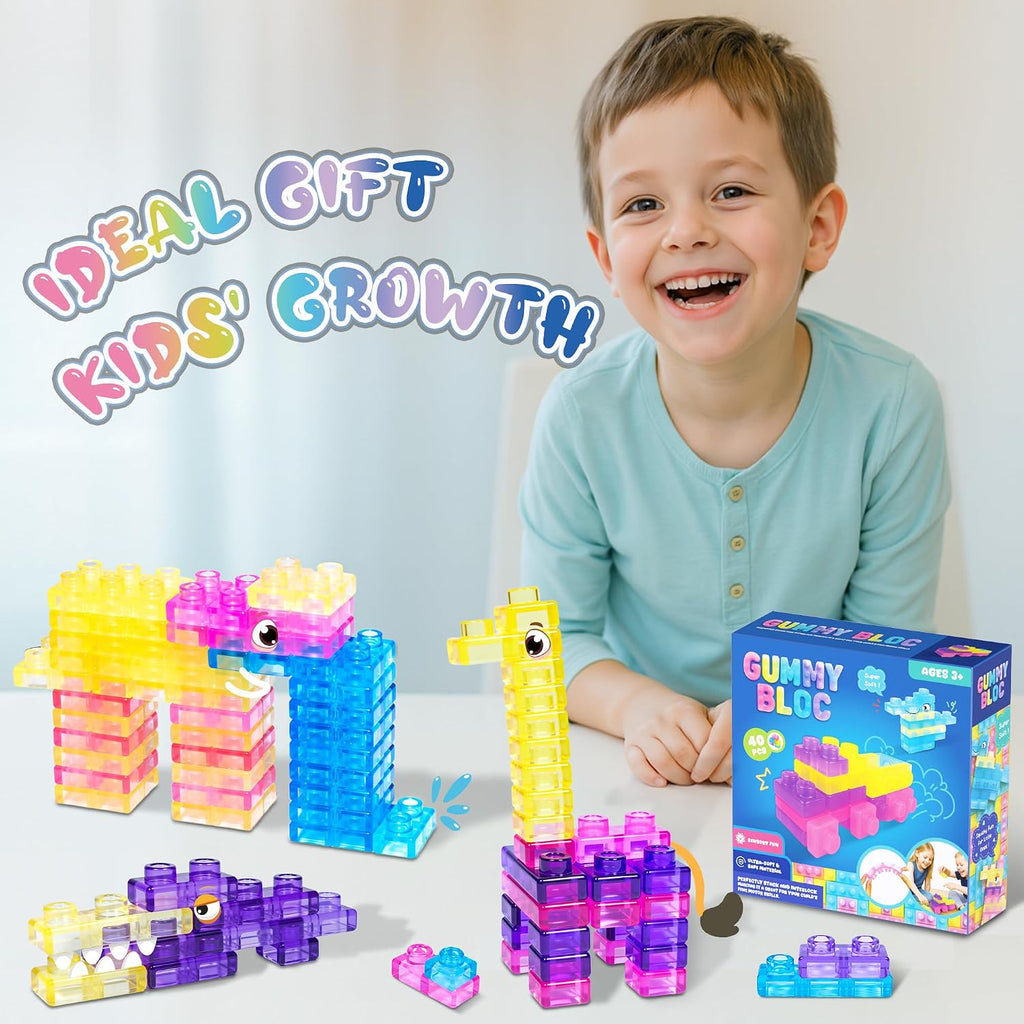 40 PCS Sensory Soft Building Blocks for Kids, Gummy Squishy Stacking Toy 3+