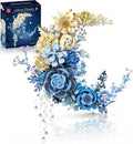 934PCS Blue Moon Flower Building Blocks Kit for Adults, Crescent Moon Botanical Art Display, Artificial Flowers Building Set for Home Décor Wall Art Decoration
