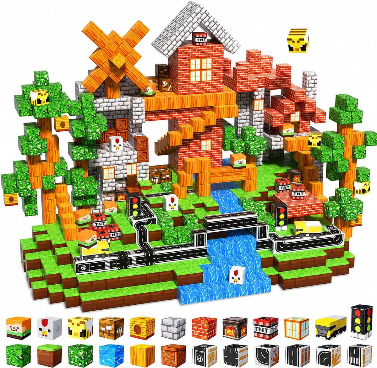 Magneverse 150 PCS Magnetic Blocks - Forest Village Building Block for Kids Ages 4-8, Magnetic Cubes for Boys Girls, STEM Educational Stacking Magnet Toy for 3 4 5 6 7 8 9 10 11 12 Birthday Gifts
