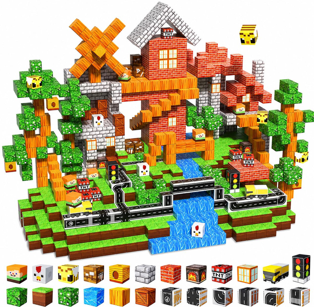 Magneverse 150 PCS Magnetic Blocks - Forest Village Building Block for Kids Ages 4-8, Magnetic Cubes for Boys Girls, STEM Educational Stacking Magnet Toy for 3 4 5 6 7 8 9 10 11 12 Birthday Gifts