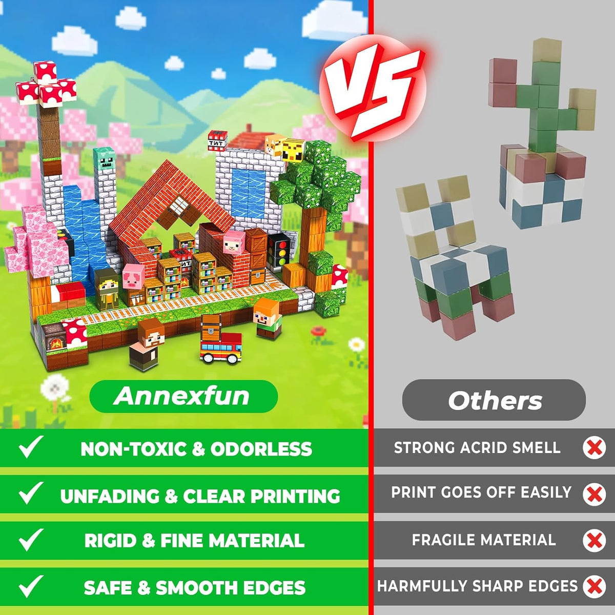 Annexfun Magnetic Blocks - 300PCS Magnetic Building Blocks Road Forest Magnetic Cubes - Sensory Toys for Montessori Toddler Birthday Gifts -STEM Construction Toys for Kids Ages 3+ for Boy & Girl