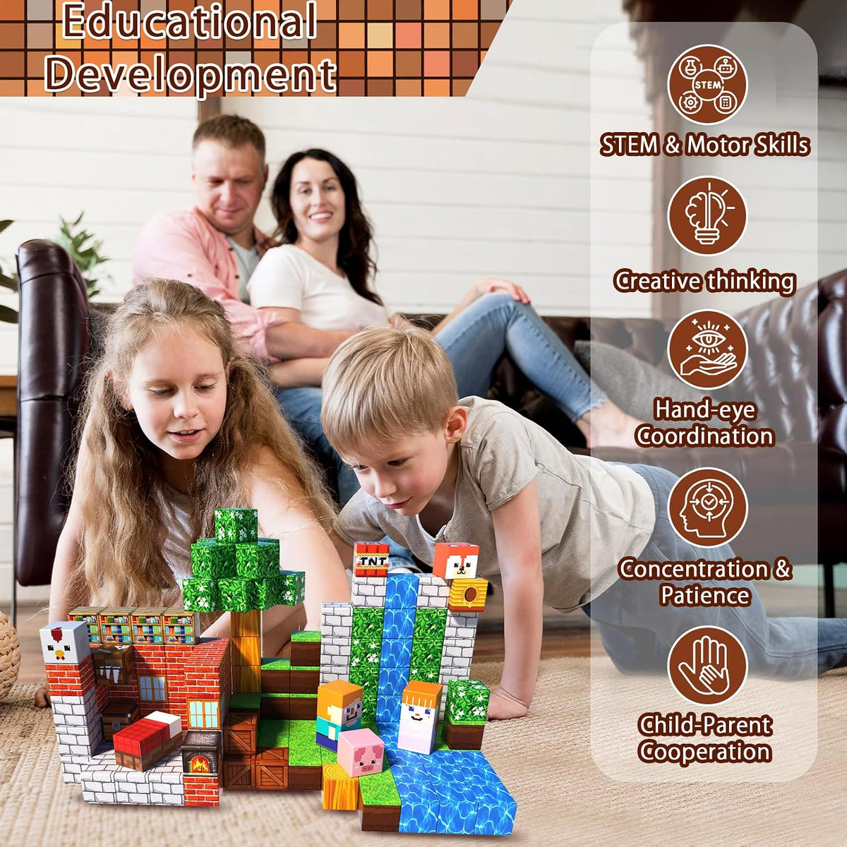 Magnetic Blocks-150PCS Grassland Magnetic Building Blocks Set, Kids Classroom Sensory Toy for Toddlers STEM Learning, Construction Stacking Toy for Kids 3+ Boys and Girls Christmas Birthday Gifts