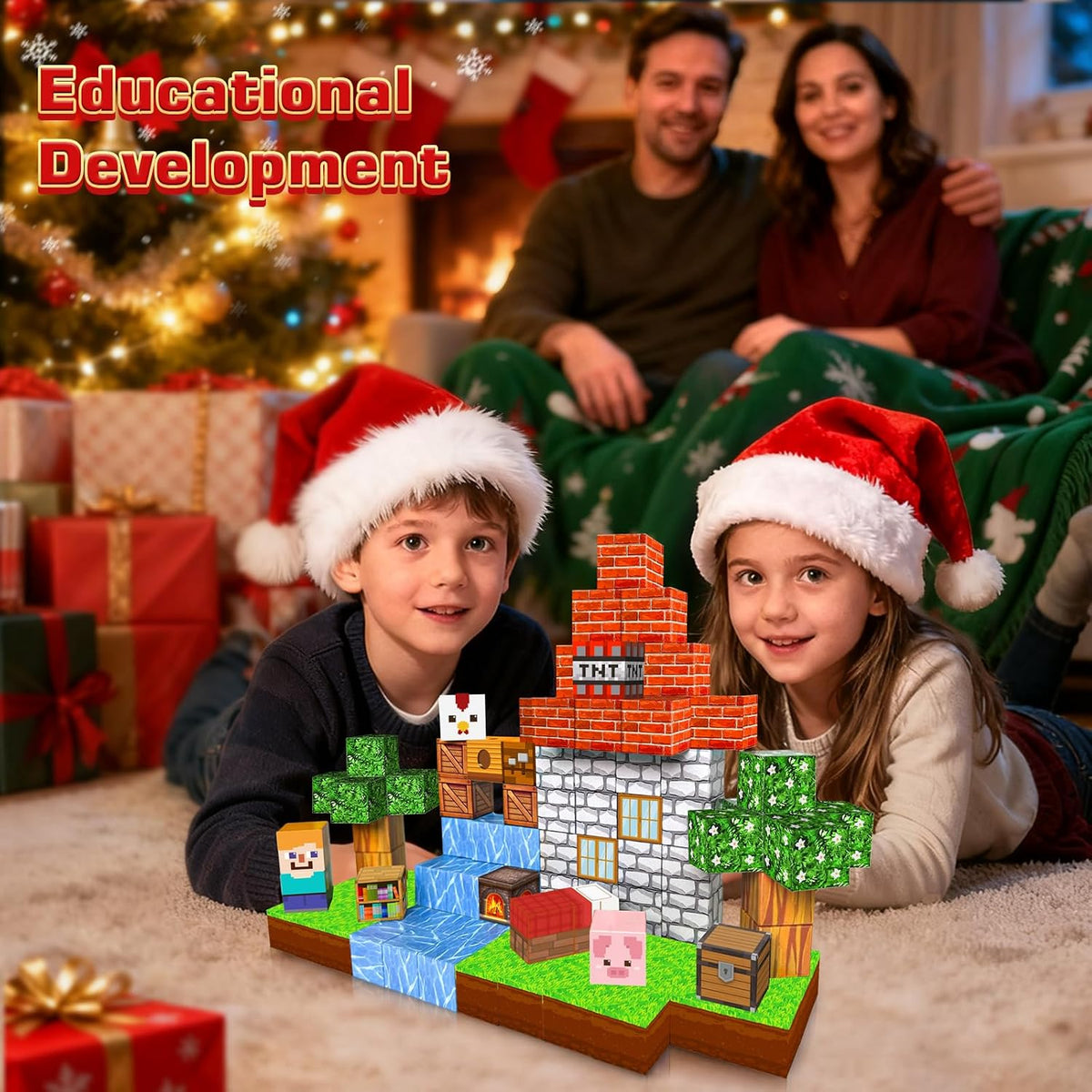 Annexfun Magnetic Blocks-100PCS Grassland Building Blocks Set, Kids Classroom Sensory Toy, STEM Learning, Construction Stacking Toy for Kids 3+ Boys & Girls Easter Christmas Birthday Gifts