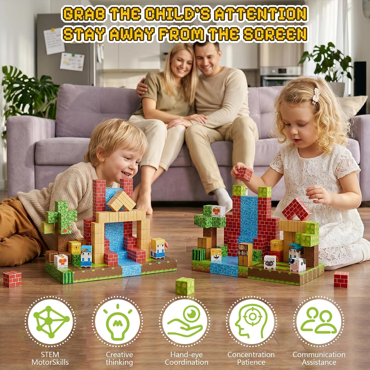 200PCS Magnetic Building Blocks Set, Magnetic Tiles Kids Build Cubes STEM Game Toys, Build Forest World Set, Christmas Birthday Gifts for Boys & Girls Age 3 4 5 6 7 8 9 10, 0.78 in Size