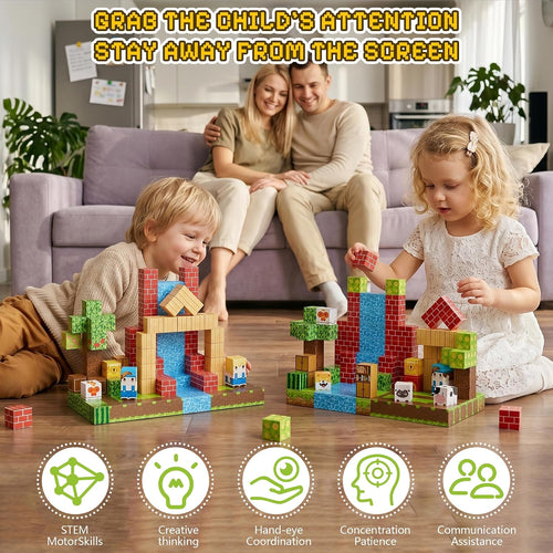 200PCS Magnetic Building Blocks Set, Magnetic Tiles Kids Build Cubes STEM Game Toys, Build Forest World Set, Christmas Birthday Gifts for Boys & Girls Age 3 4 5 6 7 8 9 10, 0.78 in Size
