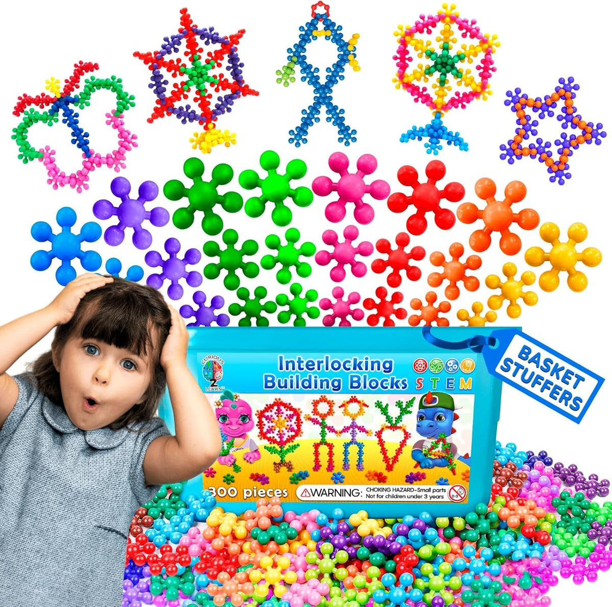 Curious 2 Learn Building Blocks 300ct - STEM Toys for Creativity - 4 Year Old Boy Birthday Gift - Interlocking Discs Set - 5 Year Old Boy Birthday Gift - Educational Toys
