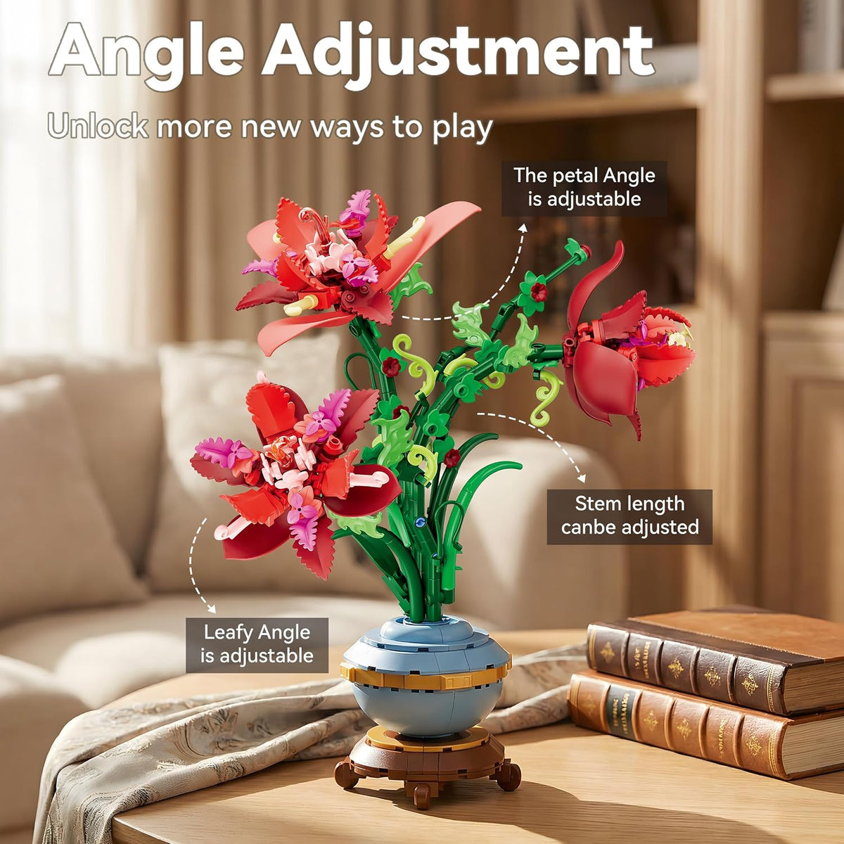 Red Iris Flower Blossom Botanicals Potted Building Block Set (505pcs)