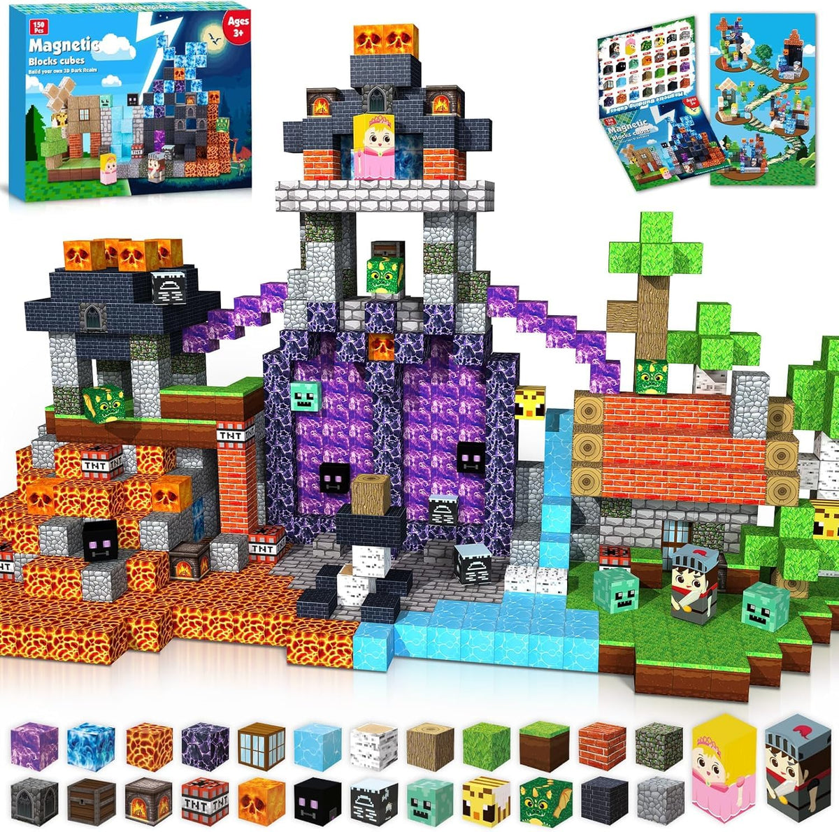 200 PCS Magnetic Blocks with Light Up Blocks - Magnetic Building Blocks, Magnetic Construction Cube Toys, STEM Sensory Learning Toys, Easter Christmas Birthday Gifts for Toddlers Boys and Girls Age 3+
