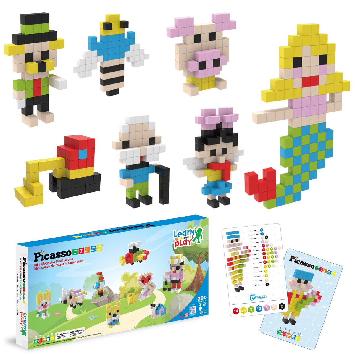 PicassoTiles 108 Piece Magnetic Cubes, 1 Inch STEM Building Set for Kids 3+