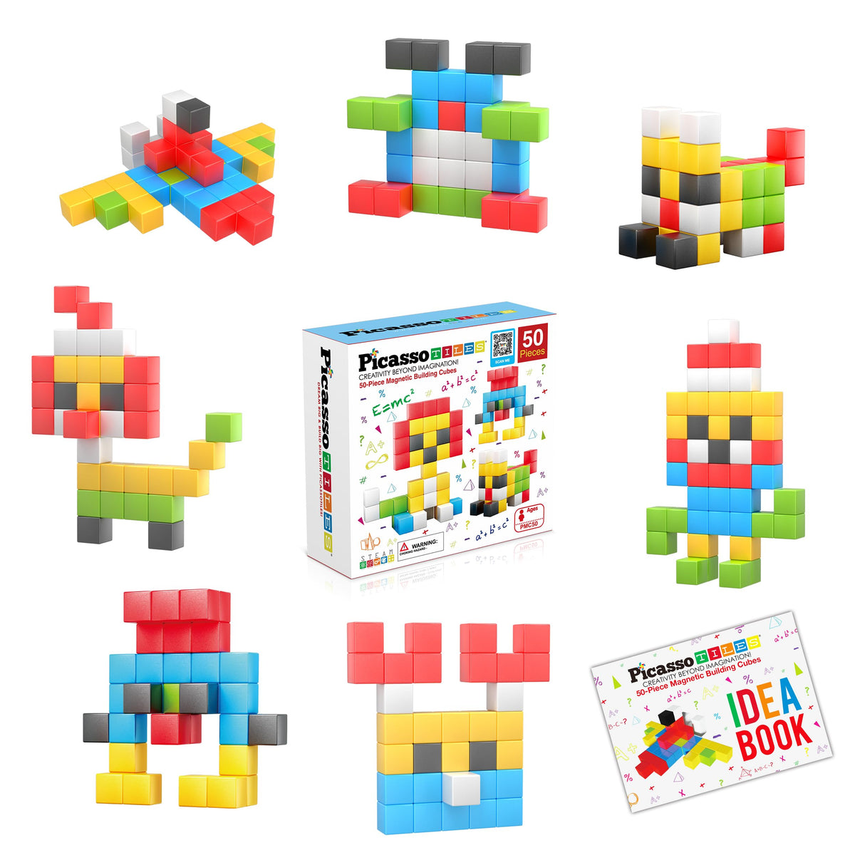 PicassoTiles 108 Piece Magnetic Cubes, 1 Inch STEM Building Set for Kids 3+