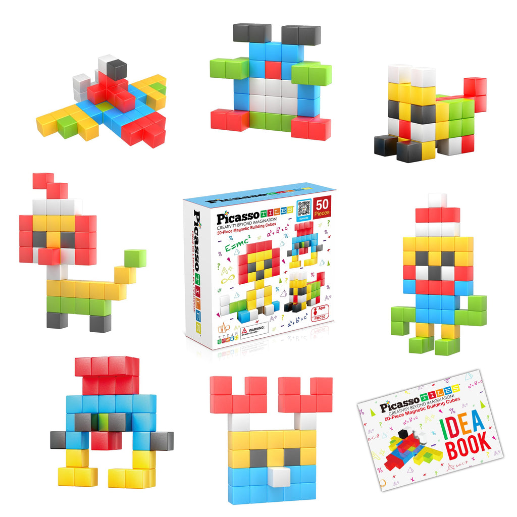 PicassoTiles 108 Piece Magnetic Cubes, 1 Inch STEM Building Set for Kids 3+