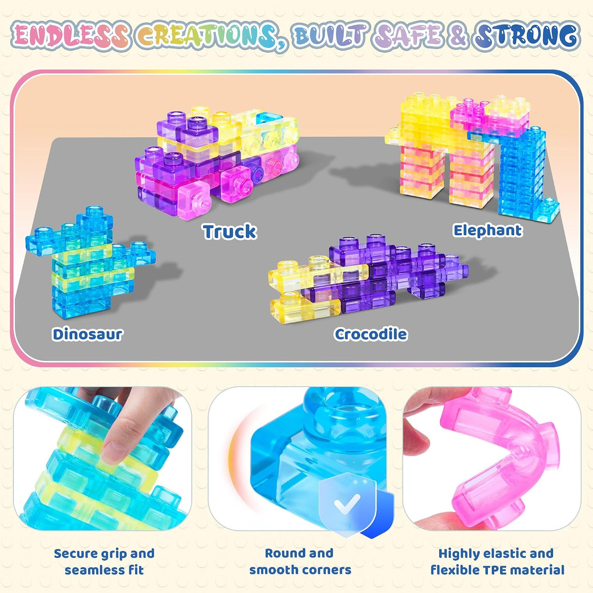 40 PCS Sensory Soft Building Blocks for Kids, Gummy Squishy Stacking Toy 3+