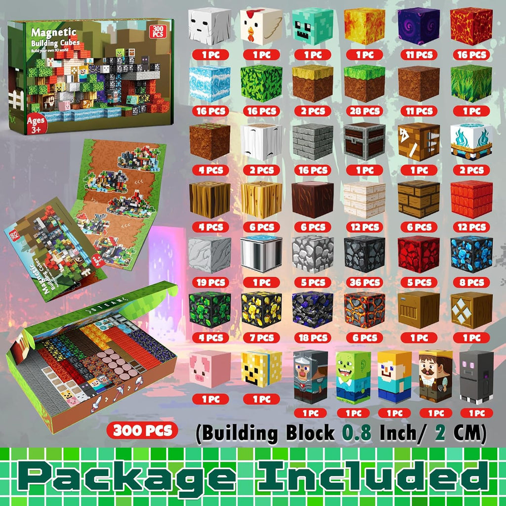 GraceDuck 300 PCS Magnetic Blocks - Magnetic Building Blocks, Stacking Magnets for Kids, Sensory Toy for STEM Montessori Sensory Toys for Kids 3+ Boys Easter Gifts for Kids