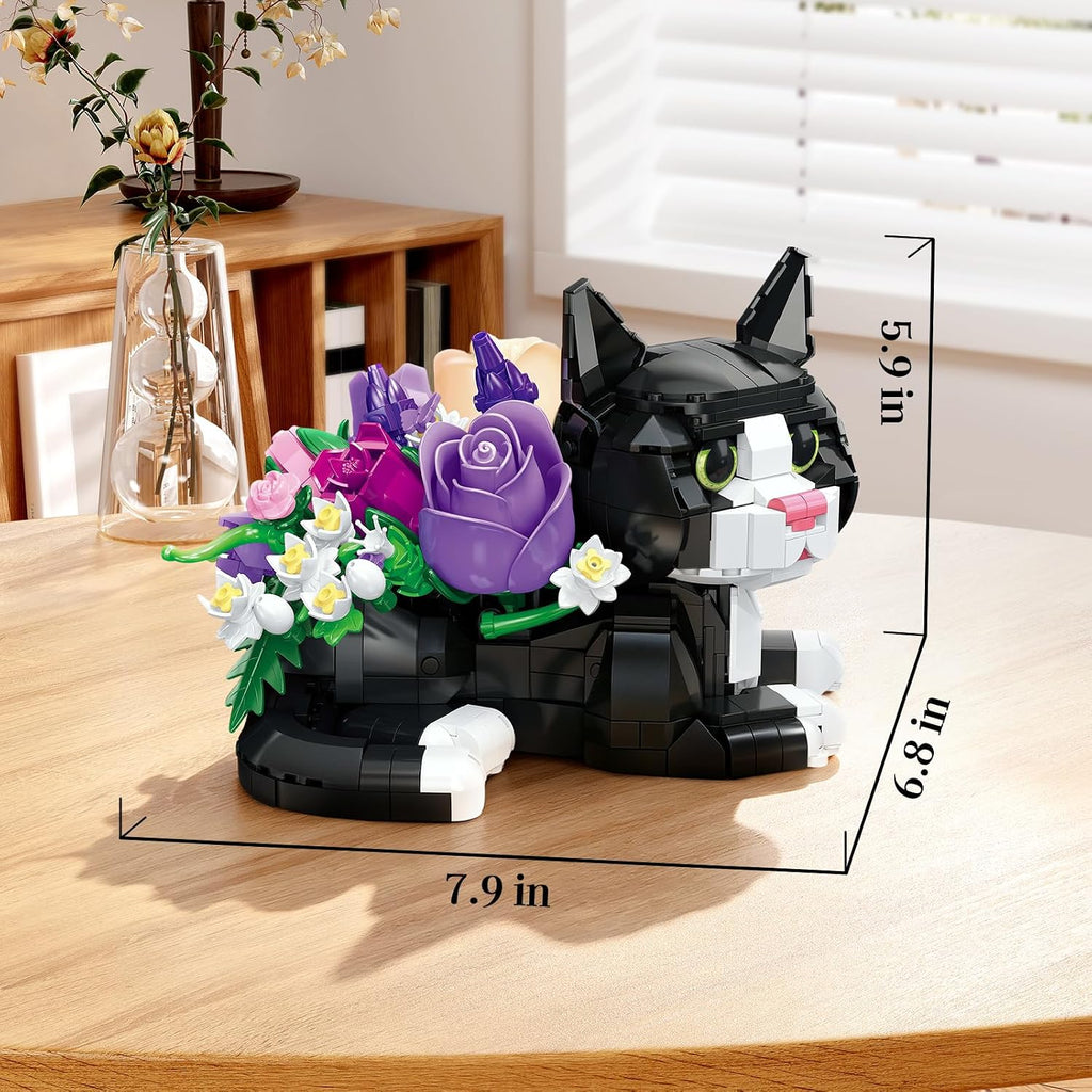 Cat Rose Bouquet Succulent Planter Building Block Set